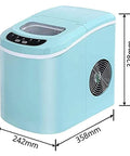 Compact Counter Top Ice Maker Machine Automatic Portable Ice Cube Generator With High Capacity Water Tank in light blue.