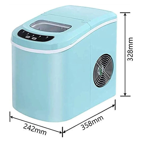 Compact Counter Top Ice Maker Machine Automatic Portable Ice Cube Generator With High Capacity Water Tank in light blue.