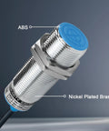 8mm Detection Range Inductive Proximity Sensor Switch, nickel plated brass, blue ABS top, industrial grade, 110 220V AC, 3 wire NO NC