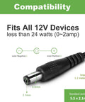 Close-up of 5.5mm by 2.1mm plug on 12V 2A Power Supply AC Adapter Two Pack 24W DC Converter for LED Strip Lights and CCTV Cameras