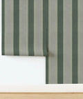 Pro Level Paste To Paper Rustic Victorian Wallpaper With Smooth Matte Linen Texture Hardcore Durable Vinyl Free Wallcovering For Fast Home Makeover And Commercial Space Setup Upgraded Residential And Business Fit, vertical green and white striped design.