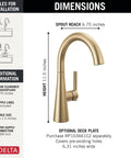 Modern Single Handle Bar Sink Faucet With Smooth Glide Lever And Slick Brushed Gold Finish, dimensions, height 11.5 inches, spout reach 6.75 inches.