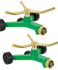 2 Pack 3 Arm Metal Lawn Sprinklers With Rolling Wheel Base For 360 Degree Auto Rotary Watering Of Lawns Gardens Flower Beds