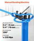 Close-up of VEVOR Manual Pipe Bender With 14 Dies, showing bending machine features and specifications for HVAC projects.
