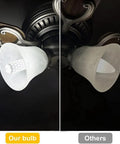 Side-by-side comparison showing our 12 Pack Daylight 6000K E12 LED Bulbs for Chandeliers, 16W, 1500 Lumens versus another bulb.