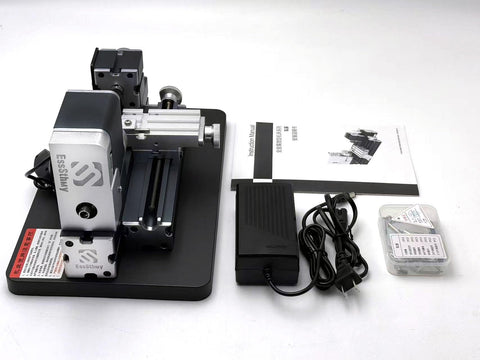 EssSthmy Mini Metal Lathe Machine, 36W 20000 RPM Benchtop Lathe with accessories and manual for precision crafting.