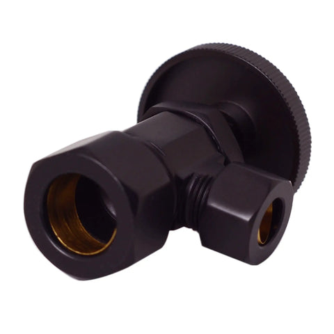 Pedestal Sink Lavatory Supply Line Kit With P Trap And Round Handle Angle Stops In Oil Rubbed Bronze, angle stop detail view