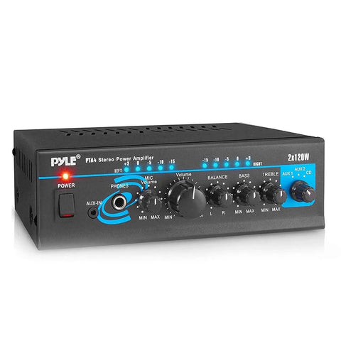 2x120W Home Audio Power Amplifier System With Dual Channel Mixer, Stereo Receiver Box, RCA AUX Mic Input, front view