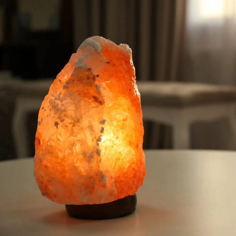 Seven Inch Himalayan Salt Lamp With Dimmer Cord Night Light Natural Crystal Rock With Wood Base Authentic From Pakistan