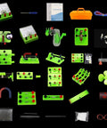 Hands-On Circuits Lab Kit With Multimeter For Middle School STEM Projects Learn Ohm's Law And Series And Parallel Circuits In A Kid-Friendly Real World Style. Kit parts laid out on black background