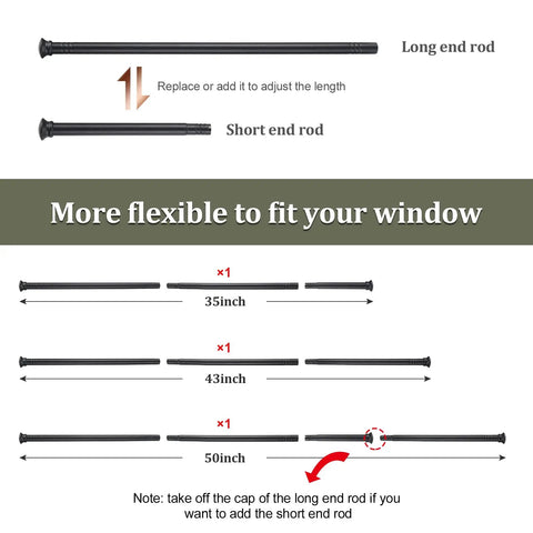 Illustration of Heavy Duty Curtain Rod Set for Windows 28 to 50 Inches Five Eighth Inch Diameter Matte Black With Brackets