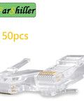 RJ45 Crimp Connectors 8P8C UTP Ethernet Plug For CAT5E CAT5 CAT6 Solid Or Stranded Cable Gold Plated 50 Pack Gigabit Ready Pro Grade Network Cable End Connectors