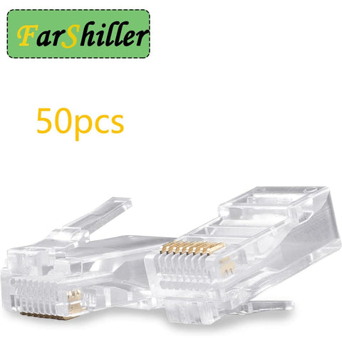 RJ45 Crimp Connectors 8P8C UTP Ethernet Plug For CAT5E CAT5 CAT6 Solid Or Stranded Cable Gold Plated 50 Pack Gigabit Ready Pro Grade Network Cable End Connectors