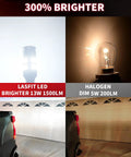 Comparison of Lasfit LED and halogen bulbs; Ultra Bright 921 912 LED Back Up Light Bulbs, 3000Lm vs dim 5W halogen light