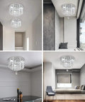 Dope Crystal Chandelier LED Ceiling Light Flush Mount In Stainless Steel With Beaded Shade in various rooms