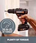 Power Share Compatible 20V Cordless Drill And Driver With 265 In Lbs Torque used on wood surface