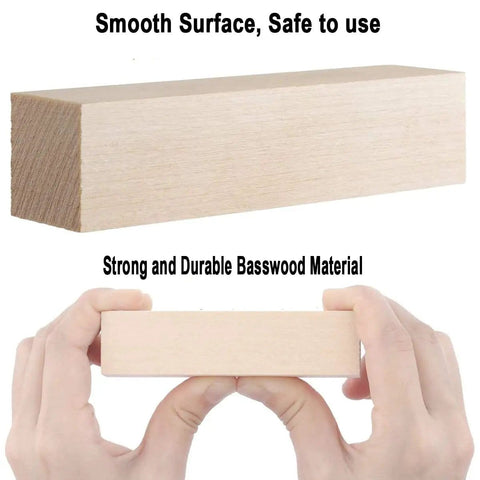 Two Pack 6 By 3 By 3 Inch Basswood Carving Blocks For Whittling And Beginner Woodworking, held between hands.