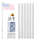 20 Ft Aluminum Flag Pole Kit Yard Ready Sectional For Outdoor Use With 1.2mm Thick Walls Built To Last Rust Proof And Weather Ready Up To 33 MPH Wind Gold Ball Topper 3x5 Flag Compatible Residential Garden Flagpole with accessories.