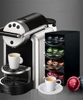 Capsule Coffee Machine For Office And Commercial Use, Fully Automatic Espresso Maker With 3 Cup Settings and pod storage