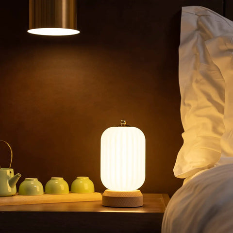 Cozy Small Table Lamp For Bedroom And Nightstand, Kid Friendly Minimalist Solid Wood Desk Lamp emitting soft light, white finish
