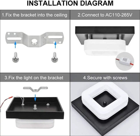 Installation guide for Modern Bathroom Ceiling Light Led 12W Soft White Eye Friendly Surface And Flush Mount Square Ceiling Lamp