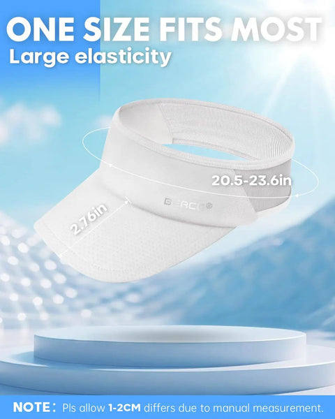 Lightweight Wicking Sun Visor Hat For Men And Women with large elasticity, 20.5-23.6in circumference, white, breathable quick-dry sweatband.