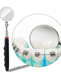 Telescoping LED Inspection Mirror Set Of 4 With 2 Vehicle Mirrors And 2 Lighted Mirrors Extendable Rods Rectangle And Round Heads