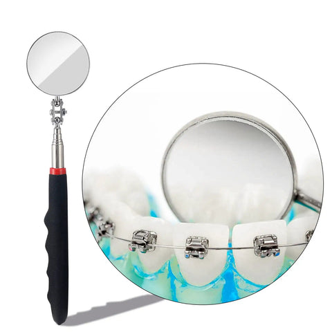 Telescoping LED Inspection Mirror Set Of 4 With 2 Vehicle Mirrors And 2 Lighted Mirrors Extendable Rods Rectangle And Round Heads