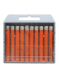 Dry Diamond Drill Bit Set BGTEC, 10-pack of orange bits in a gray plastic case, 5/16 in 8 mm diameter.