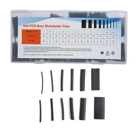 Super Durable 560 Pcs Heat Shrink Tubing Kit For Electrical Wire Insulation Protection Polyolefin Variety Of Sizes To Seal And Repair Cables In Style black tubes in storage box