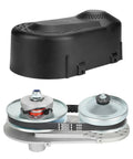 Go Kart Torque Converter Kit 2HP-7HP Clutch Set with cover and belts for sprockets chain, shown front and side view
