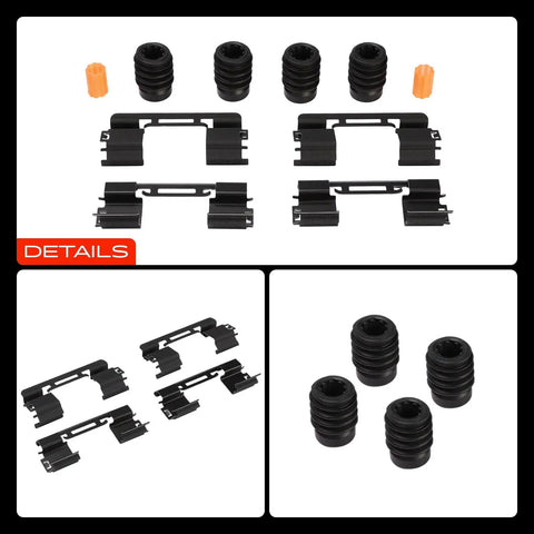 A-Premium Front Side Disc Brake Hardware Kit That Slaps For Cadillac SRX 2010 Through 2016 With Reference Number H5842Q And A Plug And Play Setup To Keep Your Ride Safe On The Block, rubber boots and clips