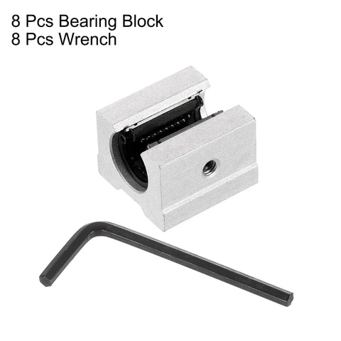8 Pack SBR12UU Linear Bearing Blocks 12mm Open Slide Long Block with wrench for SBR12 Linear Motion Shafts in aluminum silver tone