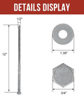 Half Inch By Twelve Inch Lag Bolts With Washers, 12 Pack, Hot Dip Galvanized Carbon Steel Lag Screws For Outdoor Wood diagram