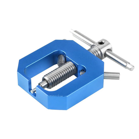 Top Shelf Pinion Gear Puller Kit For Rc Cars And Truggies, compact blue aluminum tool with precision jaws for easy gear removal.