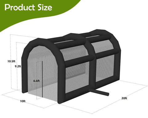 Inflatable Baseball Hitting Cage With Blower For Backyard Practice, black tent dimensions 20Ft L x 10Ft W x 10.5Ft H