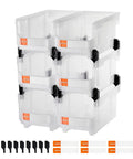 Clear Stackable Storage Bins 6 Pack, 14.8 By 8.5 By 7.1 Inches, Durable Plastic Containers stacked front view