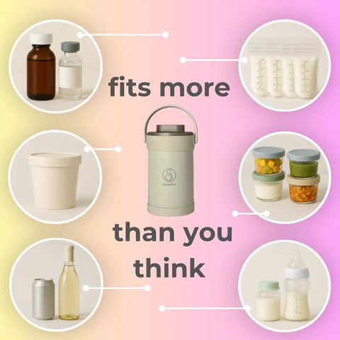 Road Trip Ready Breast Milk Cooler With Digital Temp Gauge Keeps Your Fresh Stash Cold Up To 24 Hours Double Wall Vacuum Insulated Stainless Steel Nursing Carrier Bpa Free Spill Safe displaying various containers.