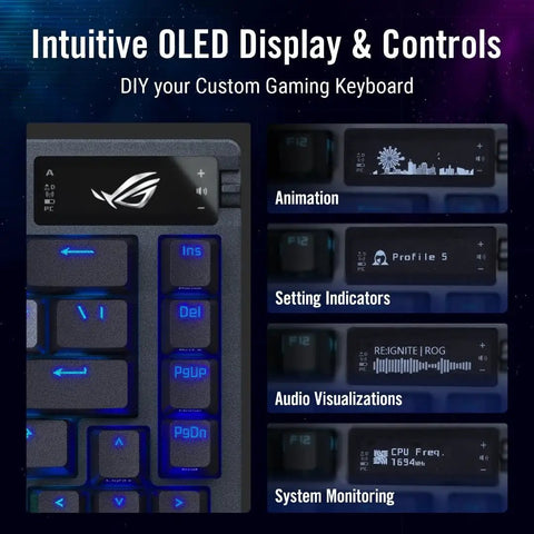 Buttery Smooth Wireless Mechanical Gaming Keyboard With 75 Percent Tkl Layout And Tri Mode Hookup showcasing intuitive OLED display with controls.
