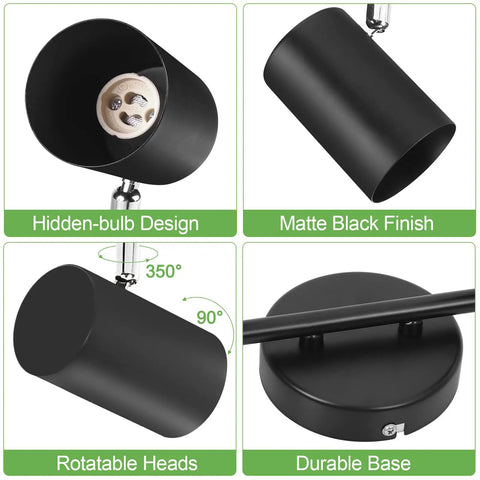 Six Light Black Track Lighting Kit With Adjustable LED Heads And GU10 Sockets, featuring matte black finish and rotatable heads