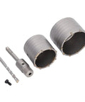 Heavy Duty 5 Pc Concrete Hole Saw Set With Yg8 Alloy Cutters And 45 Steel Core Drill Bits For Masonry Brick Wall Openings Up To 65 Or 80 Mm Wide Holes In Cement, 65mm and 80mm cutters with shank
