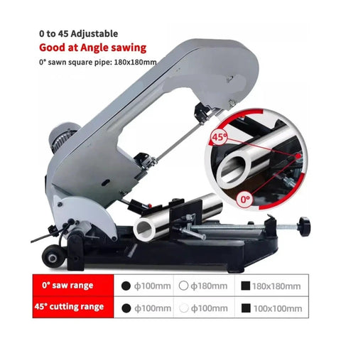 Pro Grade 250W Portable Cordless Band Saw Featuring Removable Alloy Base Built Like A Tank For clean precision cuts on metal wood jobs, adjustable angle