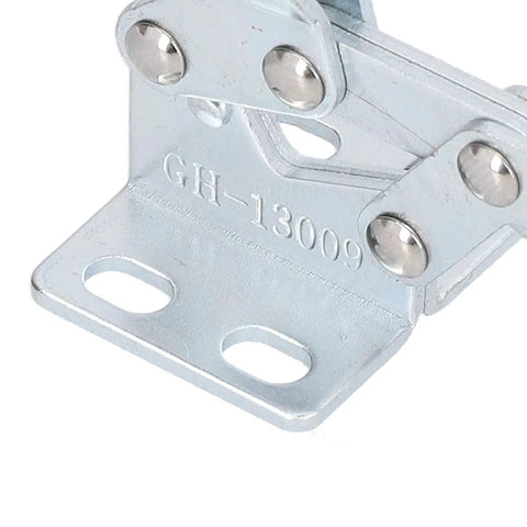 Heavy Duty Toggle Clamps For Welding Woodworking Sheet Metal Work Holding Fixture With Plastic Handle Lever Mechanism, showcasing metallic base and hinge.