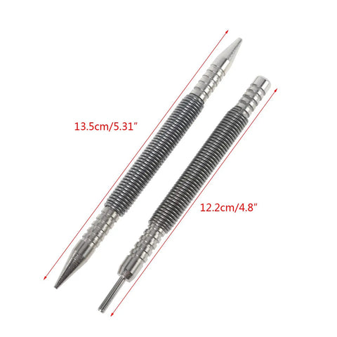 Two Piece Head Nail Setter Kit For Hard Metal Surfaces And Door Hinge Pins Heavy Duty Construction With Hammerless Action For Easy Center Marks And Drilling Guidance Perfect For Home DIY Projects And Professional Use, 13.5cm and 12.2cm steel tools