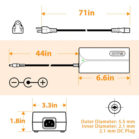 54.6V 2A eBike Battery Charger With 120V AC Input 5.5mm 2.1mm DC Plug Fast Safe Power Adapter For 48V Packs, Broad Compatibility With Most 48V E Bikes, Durable, Overvoltage and Overcurrent Protection, Ready For Daily Ride