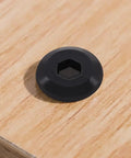 Top Shelf Heavy Duty 1/4-20 X 2 Inch Furniture Connector Bolts And Barrel Nuts Kit With Hex Key In Black 304 Stainless Steel, barrel nut on wood.