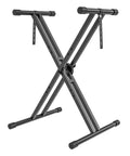 Heavy Duty X Style Keyboard Stand For 54 To 88 Key Electric Pianos And Synth, black iron build with adjustable legs.