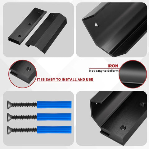 Collage showing Two Pack Heavy Duty Door Brace Lock For French And Standard Doors Night Safe Barricade Security Bar Iron Construction In Black