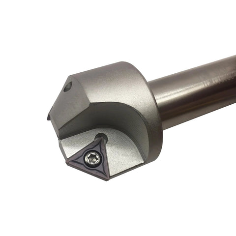 Zouzmin chamfering tool holder with 3/4-inch shank and replaceable carbide insert, front view
