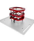 Heavy Duty Aluminum Router Lift System With Precision Insert Base Plate For Woodworking Tables and Smooth Metal installation kit, red and silver.